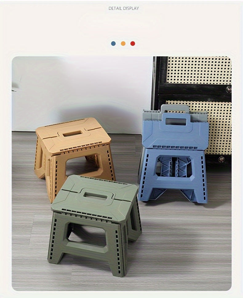 Portable Folding Stool with Carry Handle, Single Square PP Plastic Collapsible Seat in Five Colors for Indoor Gatherings, Picnics and Fishing