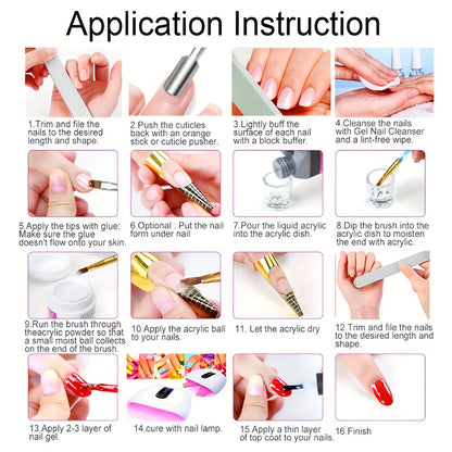 Acrylic Nail Powder Tool Kit with 12-Color Glitter Reference, Beginner or Nail Art Lamp Set Options for Adult DIY Manicures, Acrylic Liquid Not Included