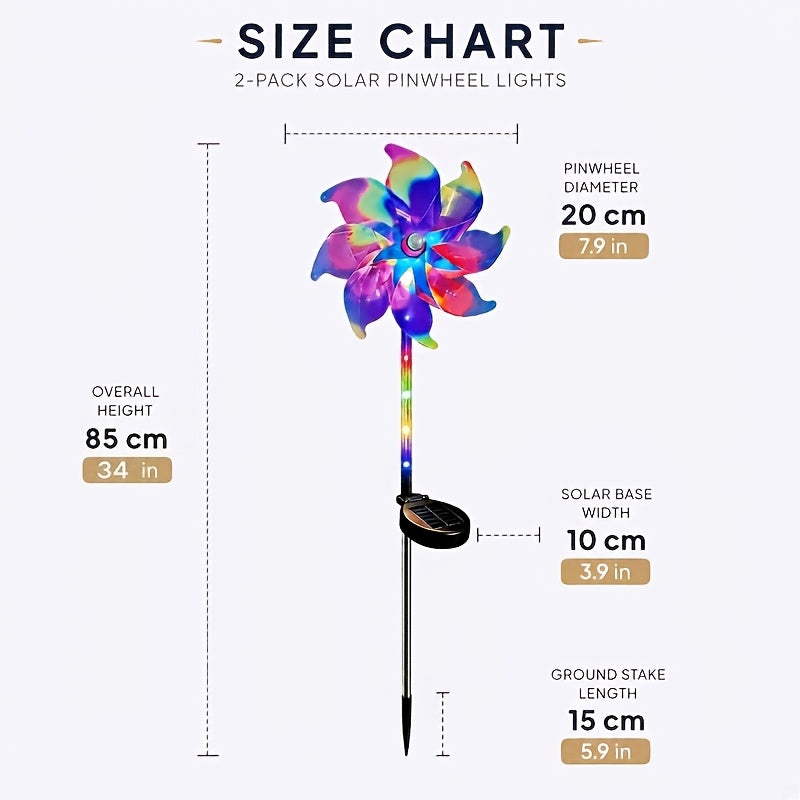 Solar Windmill Garden Lights 2-Pack with Color-Changing and 360-Degree Rotating Design, Colorful Purple or Blue Style Options for Patio and Path Displays