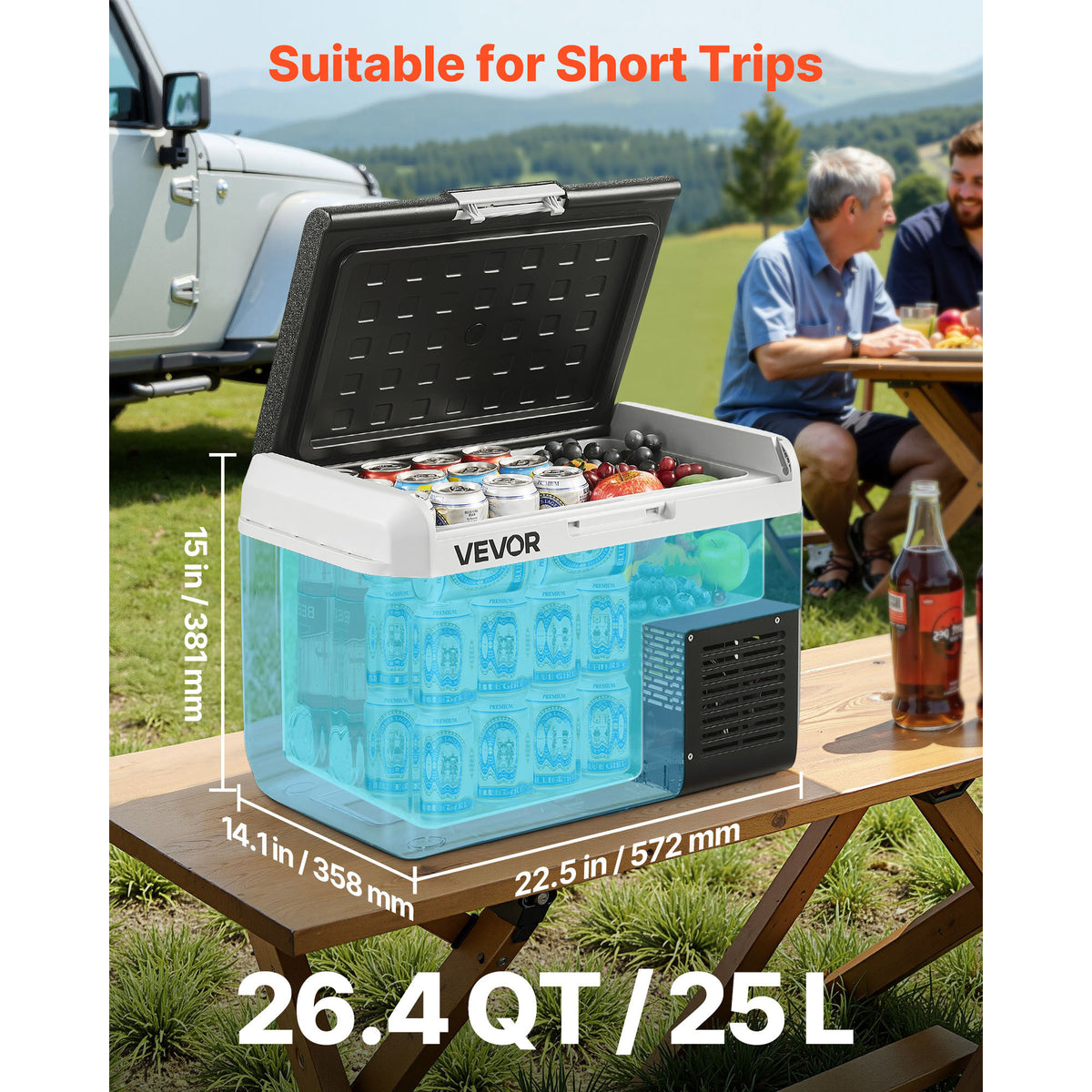 12V Car Refrigerator Freezer by VEVOR, 25L, 30L, 40L or 50L Portable Compressor Cooler with AC/DC Power and Battery Protection for RV Camping and Road Trips
