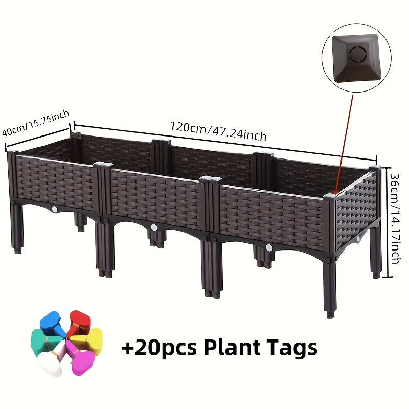 Raised Garden Bed with Legs by SKYNEST, Brown Plastic Planter with Listed Drainage System and One- to Four-Box Options for Outdoor Herbs and Vegetables