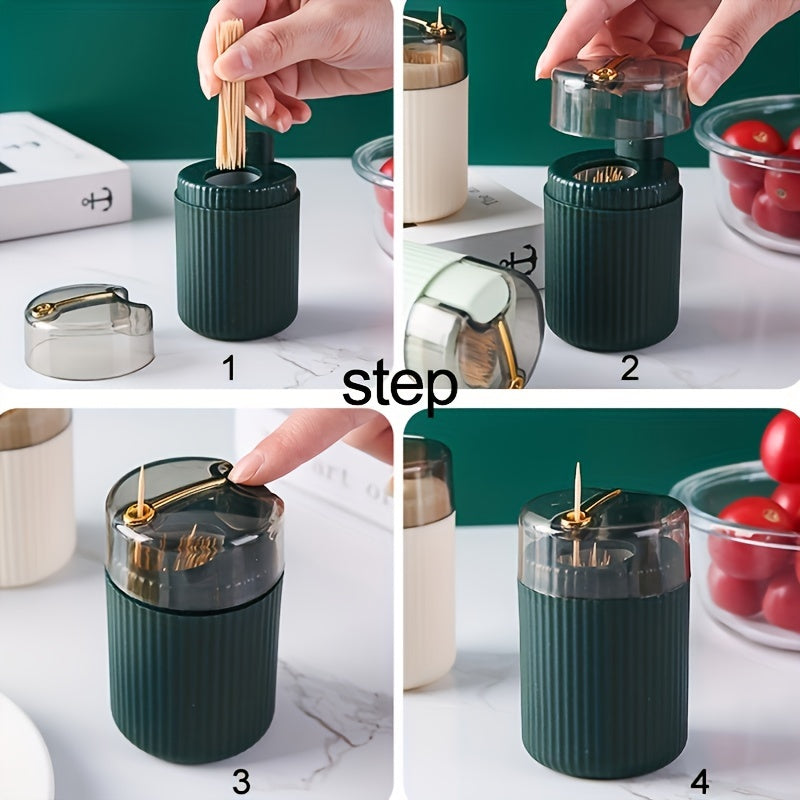 Press-Type Toothpick Dispenser for Kitchen Counters and Dining Tables, Household Storage Holder in Green, Beige, Dark Green or Red, Holder Only Without Toothpicks