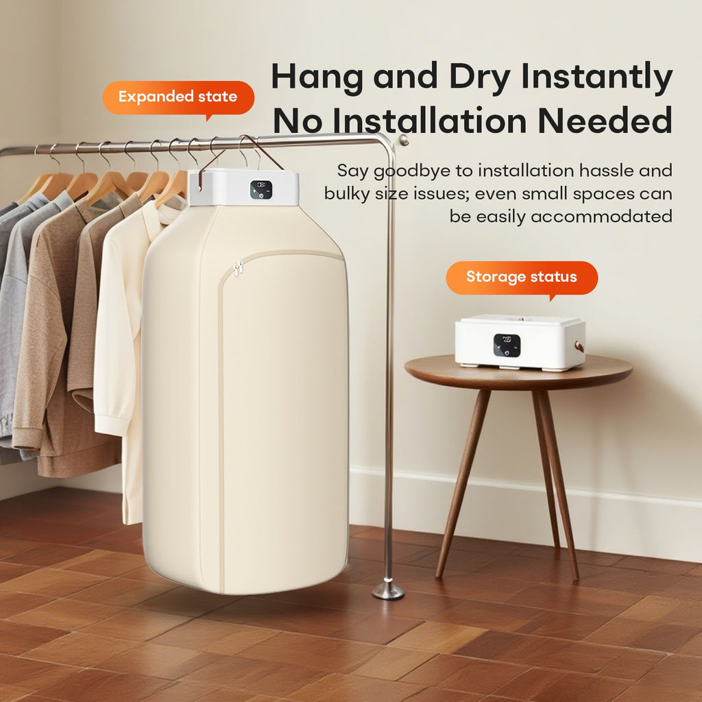 Touch-Screen Foldable Clothes Dryer with Drying Bag, Two-Speed Control and Timer, Compact Electric Garment Drying Machine for Small-Space Laundry Care