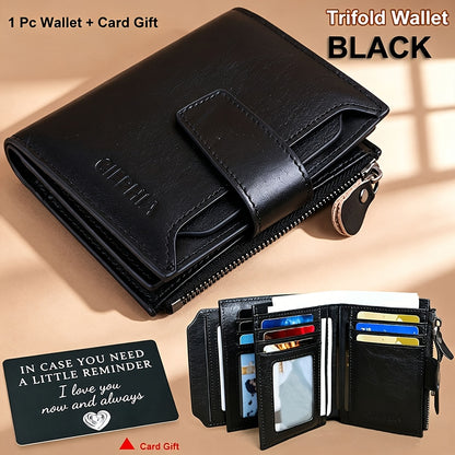 Leather Wallet for Men with Listed RFID Blocking Design, Card Slots, Coin Pocket and ID Storage, Six Brown, Black and Coffee Color or Bifold Options