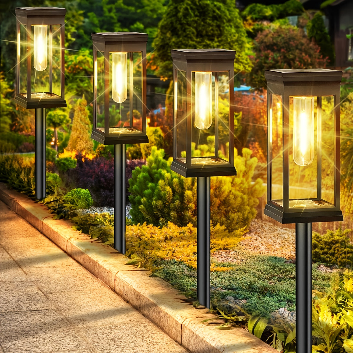Solar Garden Lamps with Listed Warm White Light, Four-Piece Box, Six-Piece Box or Six-Set Option Labels for Courtyard, Terrace and Walkway Landscape Decoration