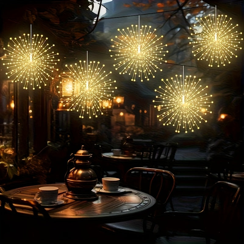 Solar Starburst Lantern Lights in Warm White with Remote Timer, 8 Listed Modes and Adjustable Brightness, Four- or Five-Piece Sets for Yard and Holiday Decor