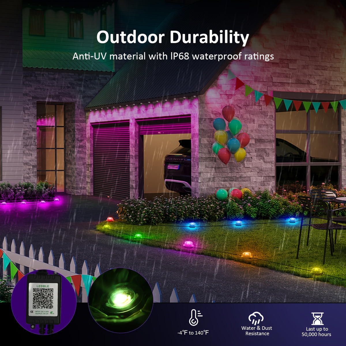 RGB Pathway Lights with 50ft, 100ft or 150ft Length Labels, Color-Changing Garden Decor and Listed App, Remote, Timer and Music Sync Functions for Yard Gatherings