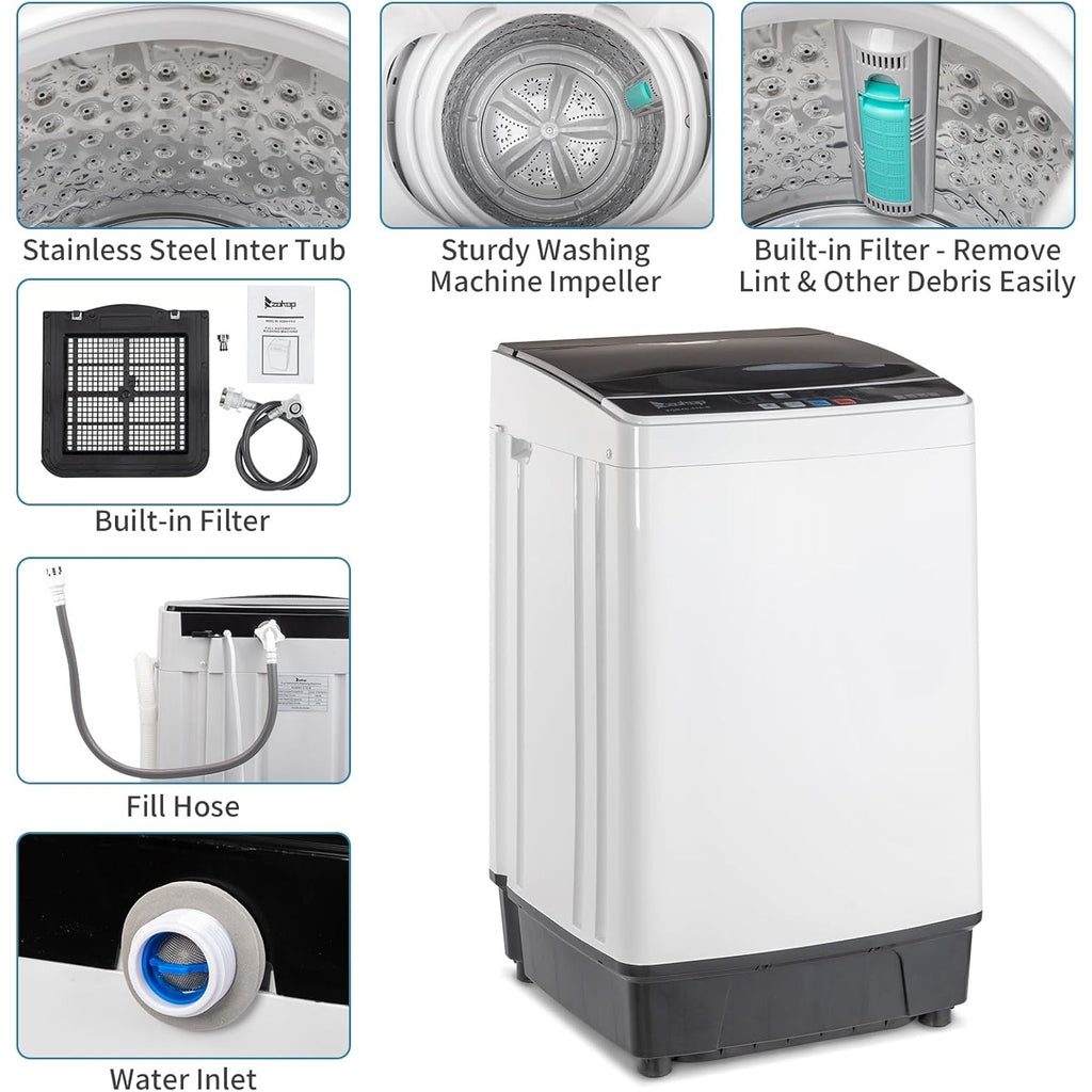 Washer and Dryer Combo, Compact Wash & Dry Laundry Set, Stainless Steel Tub, Smart Control, Low Noise, Wall-Mountable, for Apartment, Dorm, RV & Small Space
