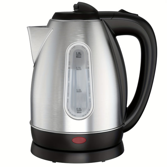 Water-Level Window Electric Kettle with Listed 1200W Power and 1.8L Capacity, Stainless Steel Model with Swivel Base, Auto Shut-Off and Boil-Dry Protection for Tea