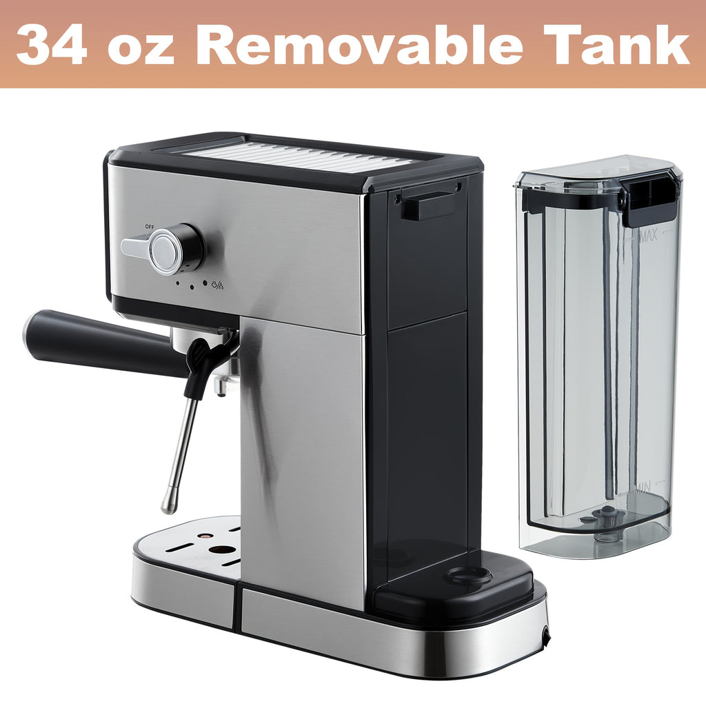 Touch Control Espresso Machine by TESSLUX, Listed 20 Bar Dual Boiler Coffee Maker with Milk Frother Wand in Silvery for Home Cappuccino and Latte Preparation