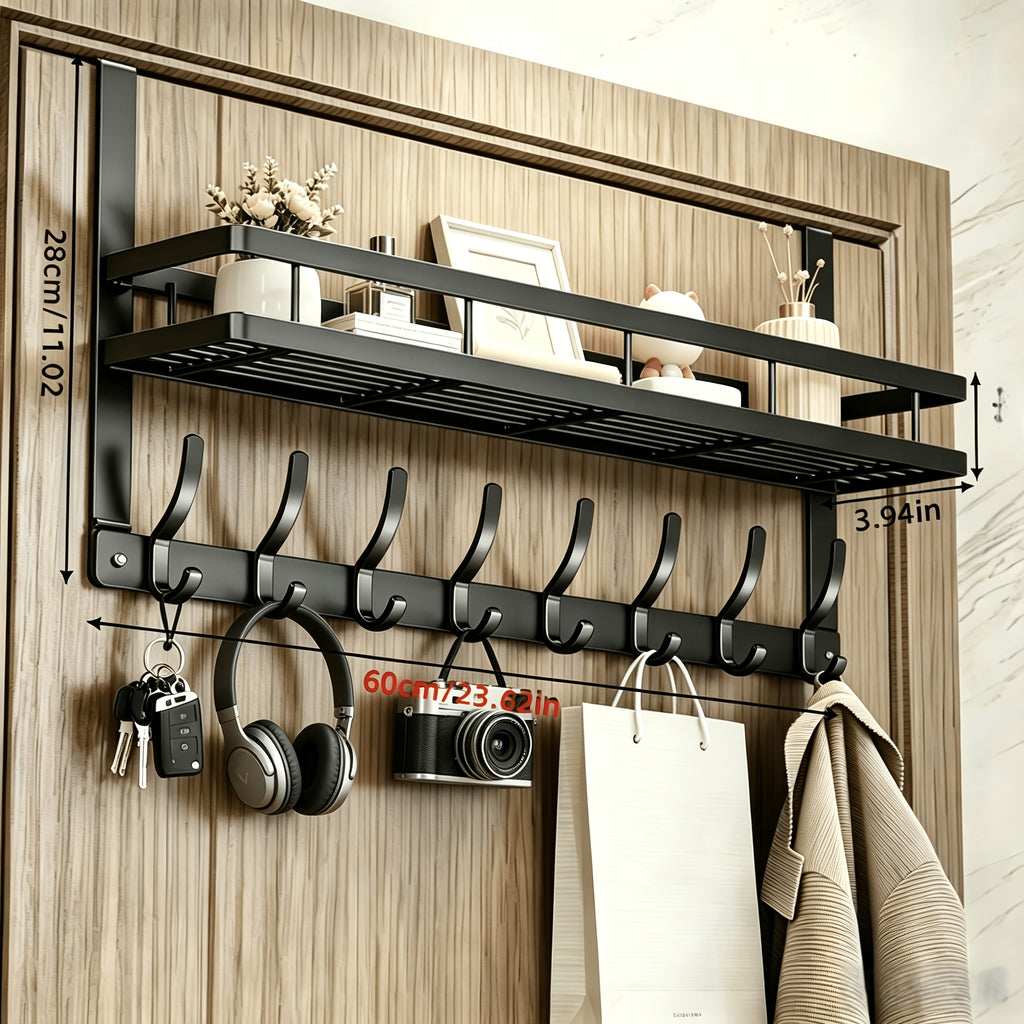 Black Wall-Mounted Coat Rack with 4-Hook, 6-Hook or Thickened 8-Hook Options for Entryway Clothing Organization and Everyday Hanging Storage