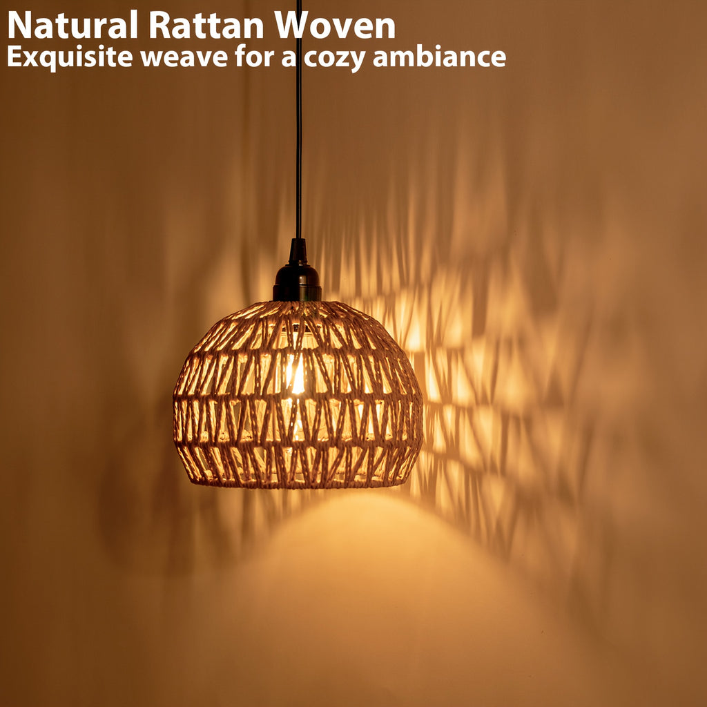 Battery Pendant Lights in a Two-Piece Woven Rattan-Style Set with Remote Control, Dimmable Warm White LED and Timer for Decorative Hanging Displays