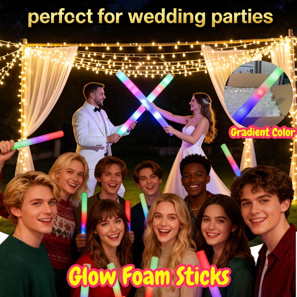 Bulk LED Foam Glow Sticks with Three Listed Flicker Modes, 30 or 50 Piece Party Favor Packs for Weddings, Birthdays, Concerts, Christmas and New Year Celebrations