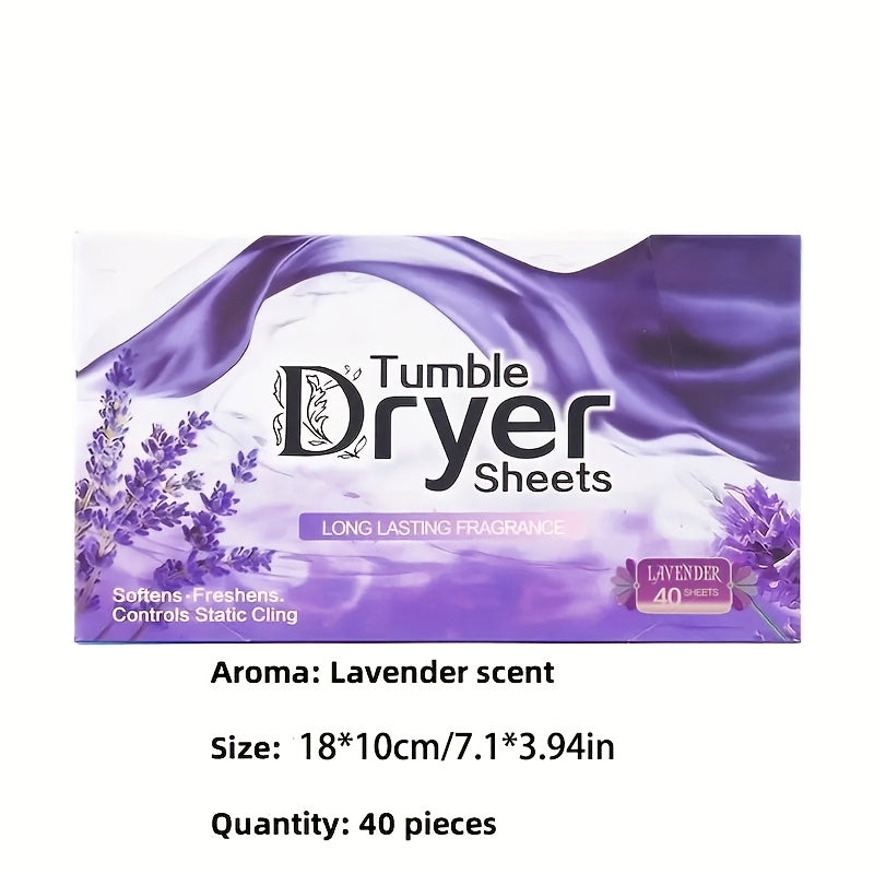 Lavender Dryer Sheets in 40-Count Box, Scented Laundry Fabric Care Sheets for Compatible Clothes Drying Routines and Everyday Household Laundry Supplies