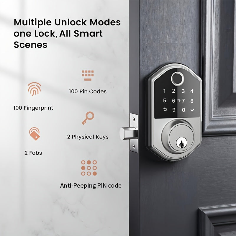 Fingerprint Keypad Door Lock with Automatic Locking and Anti-Peeping Password Feature, Black or Silvery Smart Entry Lock in With Card or Cardless Versions