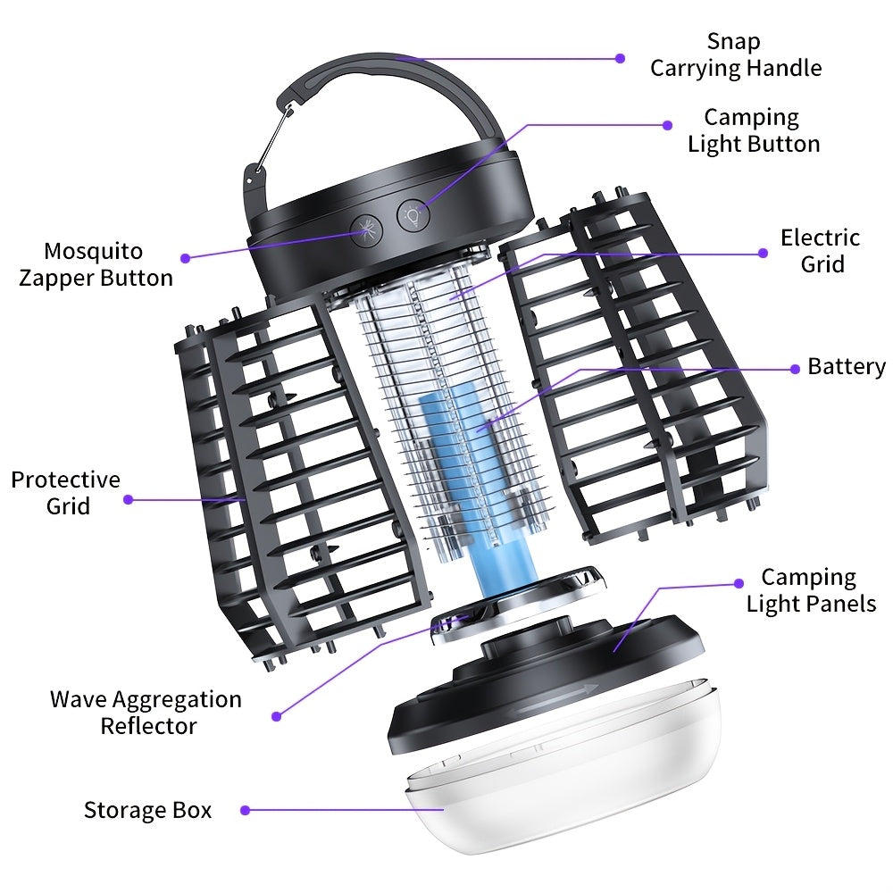 Rechargeable Bug Zapper with Bottom SOS Light and Listed 2000mAh Battery, Compact Electric Insect Trap in Black, White and New J13 Model Selections