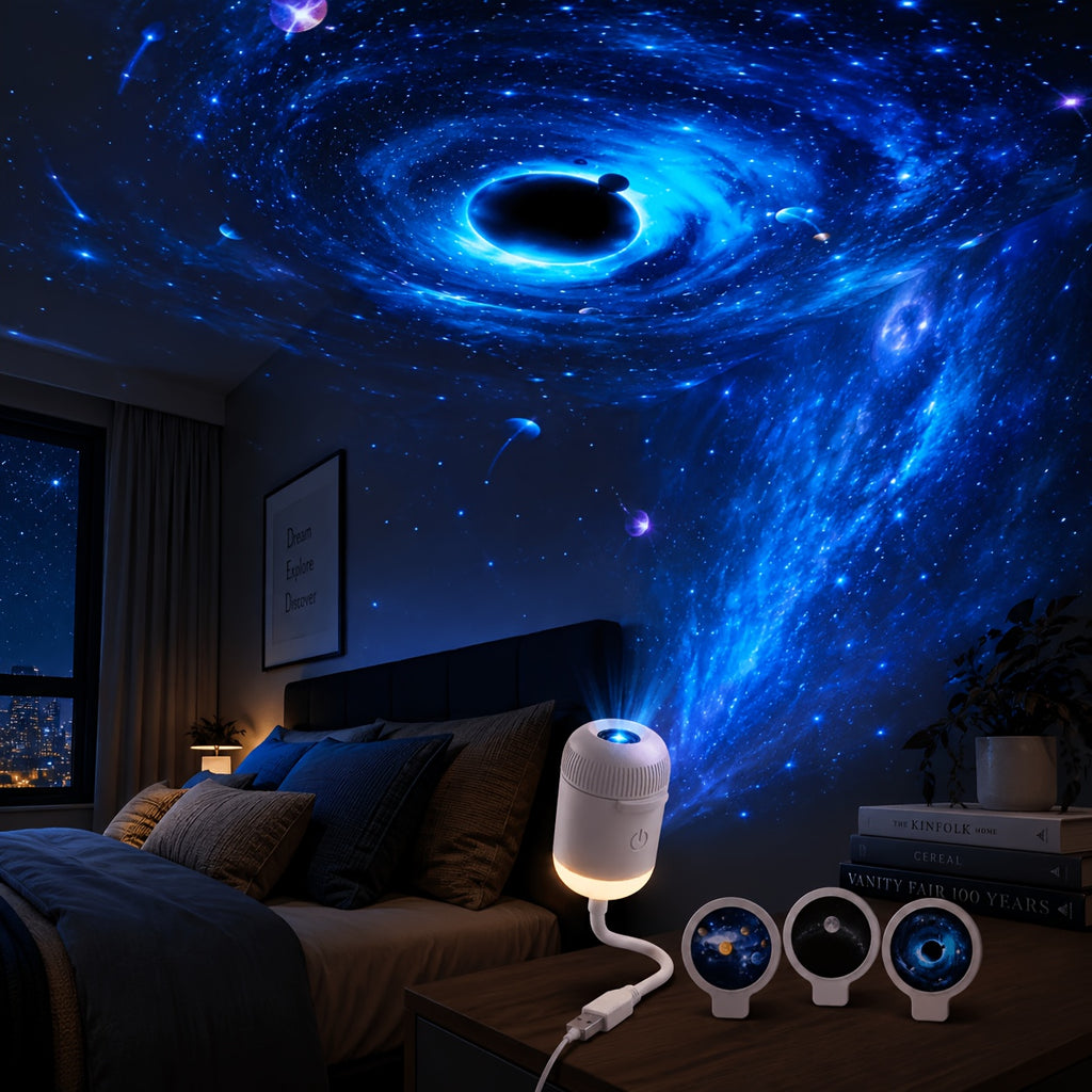 Star Projector Night Light with Static Galaxy Effect, USB-Powered Mini LED Lamp with Adjustable Brightness for Bedroom Ceilings, Walls and Cozy Indoor Decor