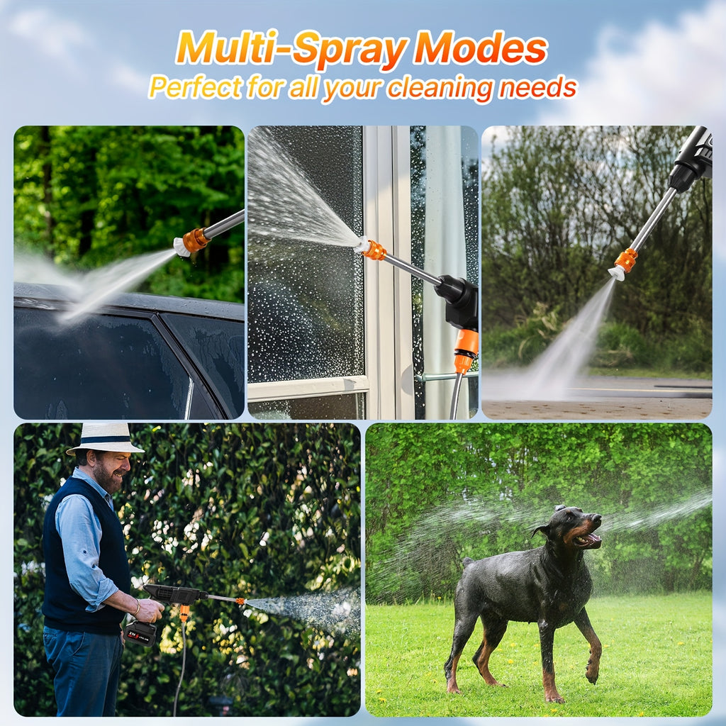 Six-in-One Nozzle Car Washer by LOVEWE, Cordless Rechargeable Cleaning Tool with Listed 300W and 1.3GPM, One or Two Battery and Upgrade Options for Yard Tasks