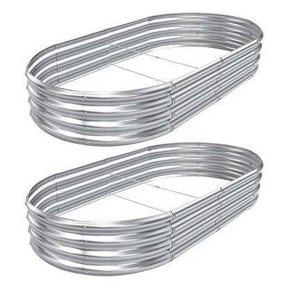 Galvanized Raised Garden Bed Kit Two-Pack, Oval Metal Outdoor Planter Boxes for Vegetable Growing, Backyard Planting and Home Garden Layouts