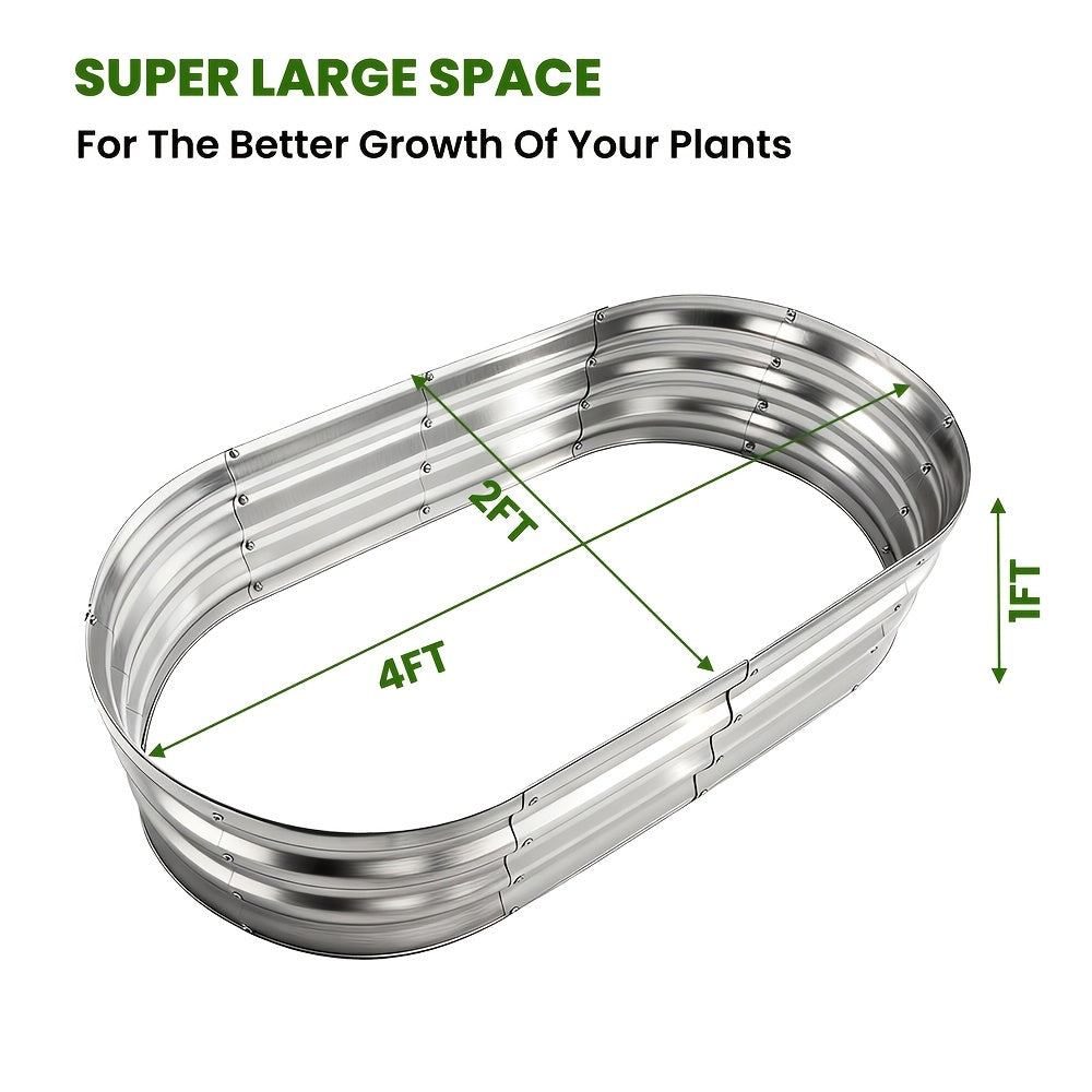 Galvanized Oval Planter Bed Pair for Outdoor Gardening, Listed 4 x 2 x 1 ft Raised Beds in Two-Piece Sets with Black or Brown Options for Home Planting Projects