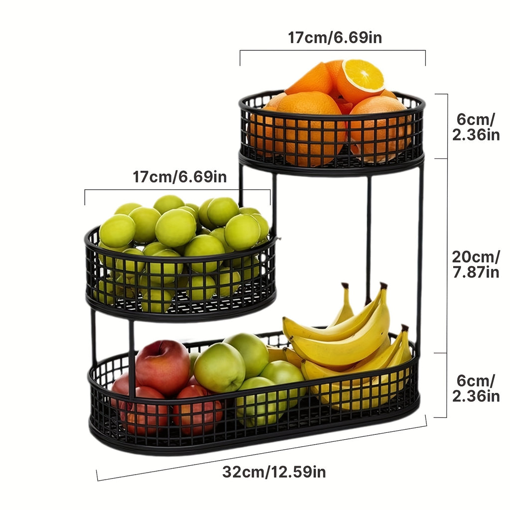 3-Tier Metal Fruit Basket for Kitchen Organization, Large Capacity Produce, Bread and Snack Storage with Black and 3 tier-Golden Option Labels