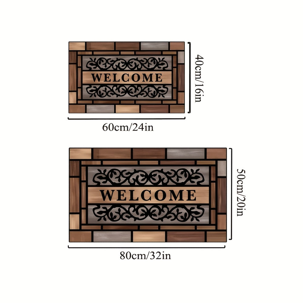 Wood-Pattern Welcome Doormat for Indoor Entryways, Decorative Entrance Floor Mat with Listed Non-Slip Design for Hallways and Home Styling