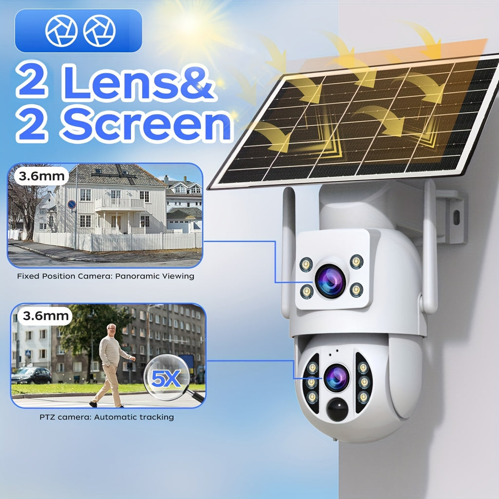 JOOAN RS3 Solar Security Camera with Dual Lenses, Listed 355° Auto-Tracking PTZ, 1296P Color Night Vision, Two-Way Audio and Rechargeable Battery