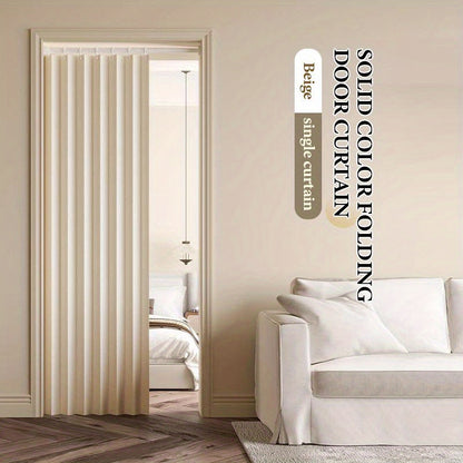 Accordion Door Curtain in Polyester with Hooks and Storage Straps, Foldable Room Divider Panel in Four Colors and Two Unfolded Sizes for Home Interiors