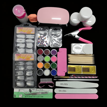 Acrylic Nail Powder Tool Kit with 12-Color Glitter Reference, Beginner or Nail Art Lamp Set Options for Adult DIY Manicures, Acrylic Liquid Not Included