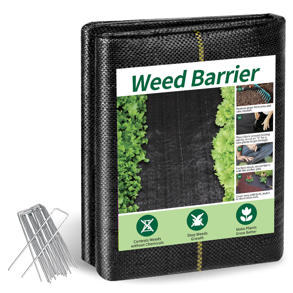 Polypropylene Weed Barrier Landscape Fabric with Woven Ground Cover Design, 15.6 x 600 Inch or 4 x 100 Foot Options for Garden Beds and Landscaping Projects