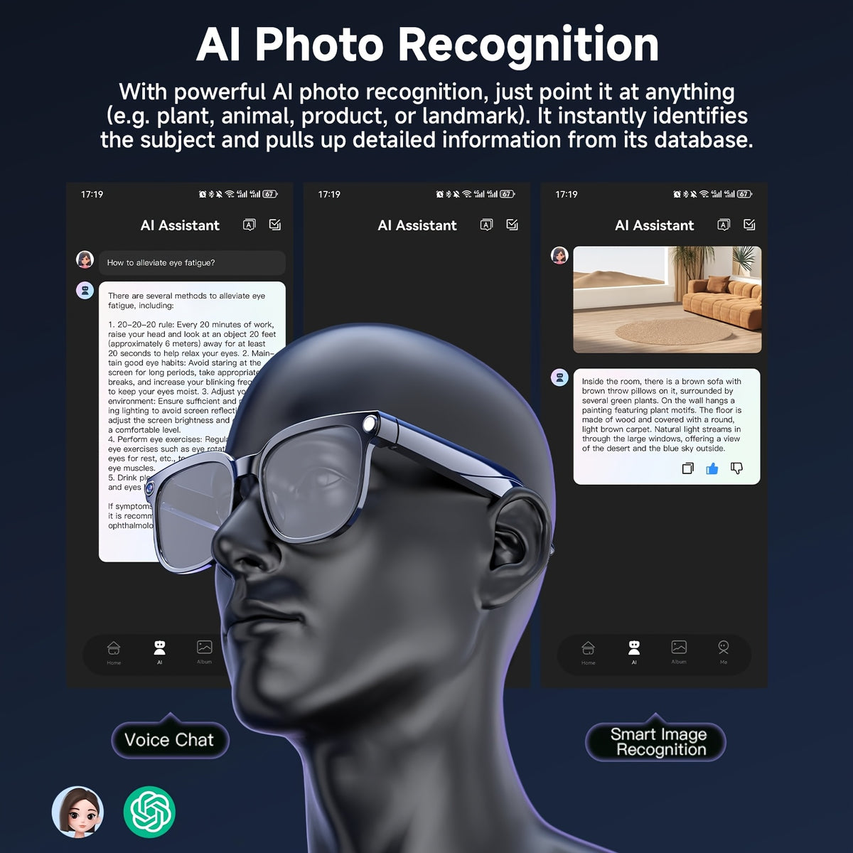 M08S-AI and M02S-AI Camera Smart Glasses with Listed Video and Audio Recording, Translation, Voice Assistant, Object Recognition, Music and Calling Features