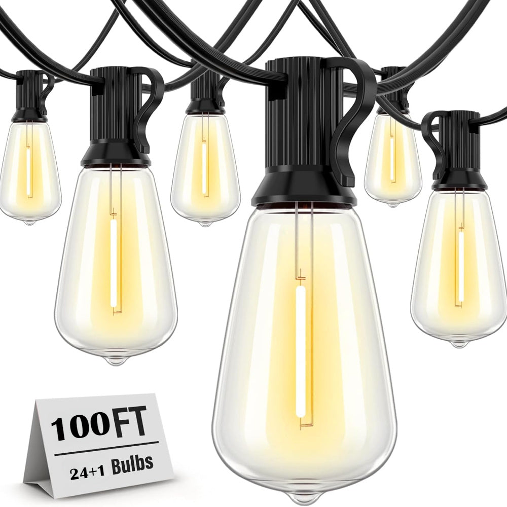 Edison Patio String Lights 100FT with Shatterproof ST38 Bulbs, 2700K Warm White Dimmable Connectable Hanging Lights for Garden, Bistro and Wedding Decor