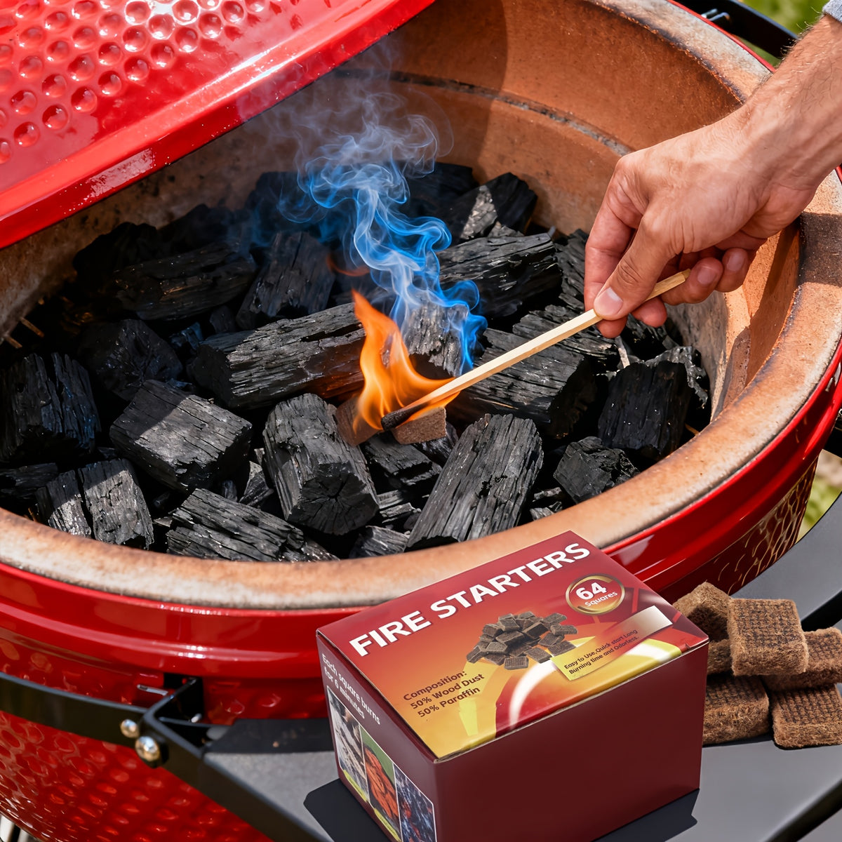 Fire Starter Squares 64-Pack for Compatible Fireplaces, BBQ Grills, Wood Stoves and Camping Setups, Square Firelighting Supplies for Experienced Adults