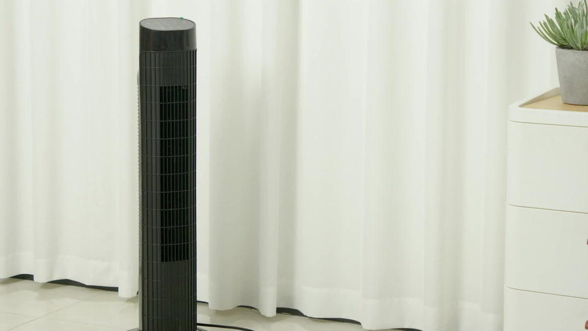 31-Inch Oscillating Tower Fan with Listed Remote Control, Three Speeds and 7.5-Hour Timer, White Option Labels for Bedroom, Living Room and Office Airflow