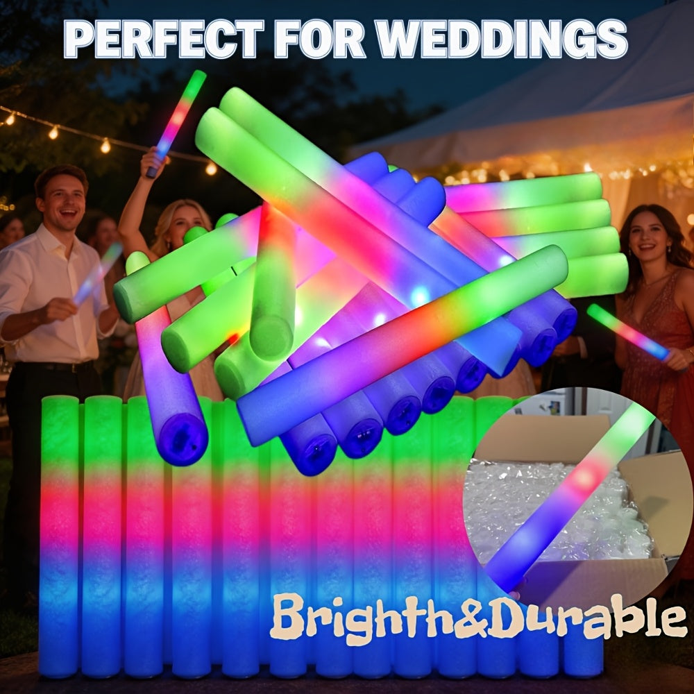 LED Foam Light Sticks with Quick, Slow and Alternating Flash Modes, Soft Party Favors in 30pcs or 96pcs+4pcs Options for Weddings, Concerts and Sports Events