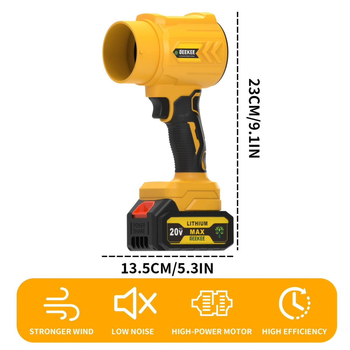 Turbine Cordless Leaf Blower with Listed 50000RPM Motor and 20V Wording, Black Single-Battery or Yellow Two-Battery Bag Options for Yard Cleanup