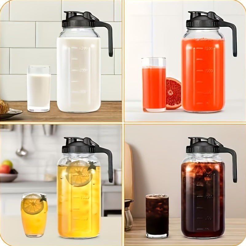 64oz Glass Pitcher with Handle and Pour Spout Lid, Wide Mouth Mason Jar Water Jug in 2-Pack, 3-Pack or Cup Set Options for BBQs and Fridge Storage