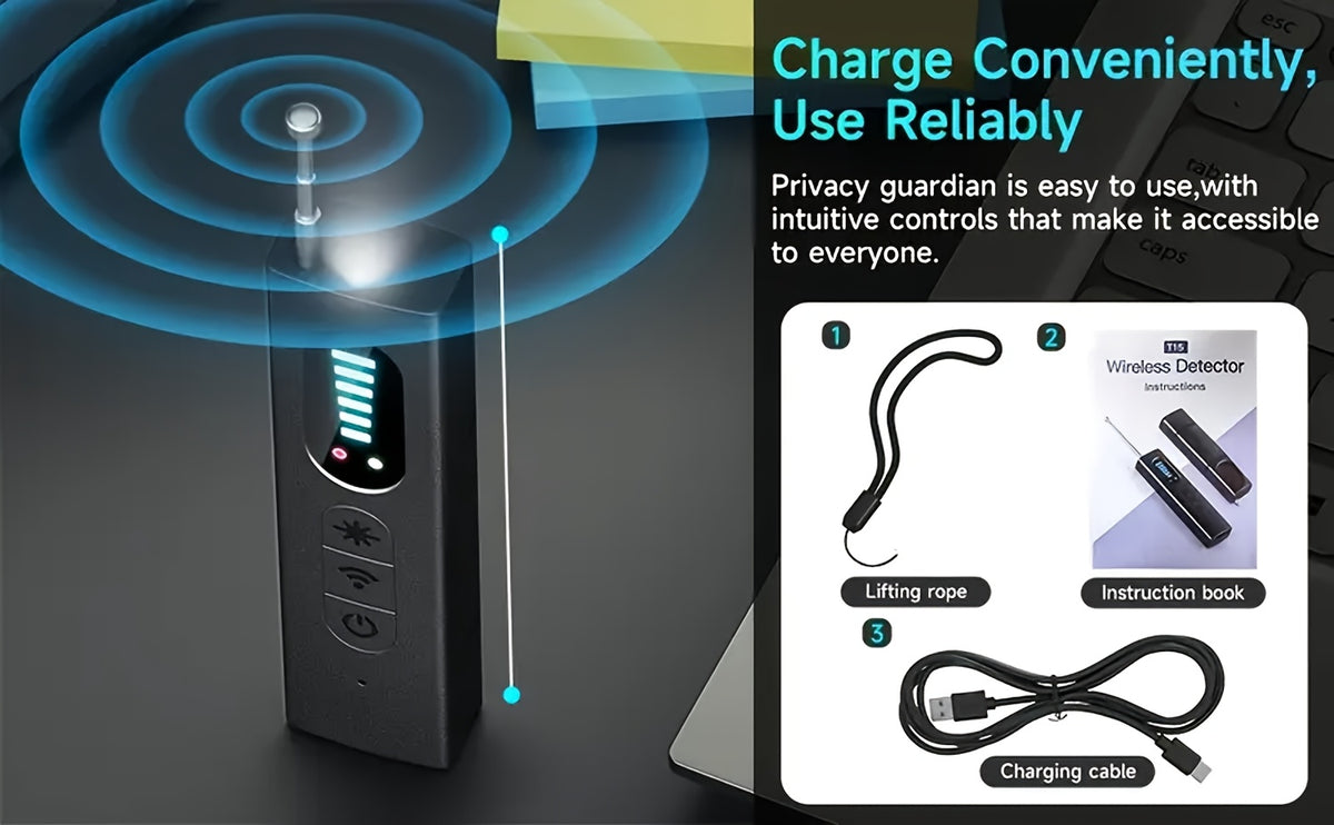 Hidden Camera Detector and RF Signal Scanner, Portable Rechargeable Anti-Spy Bug Finder for Hotel Travel, Home, Office and Car Checks