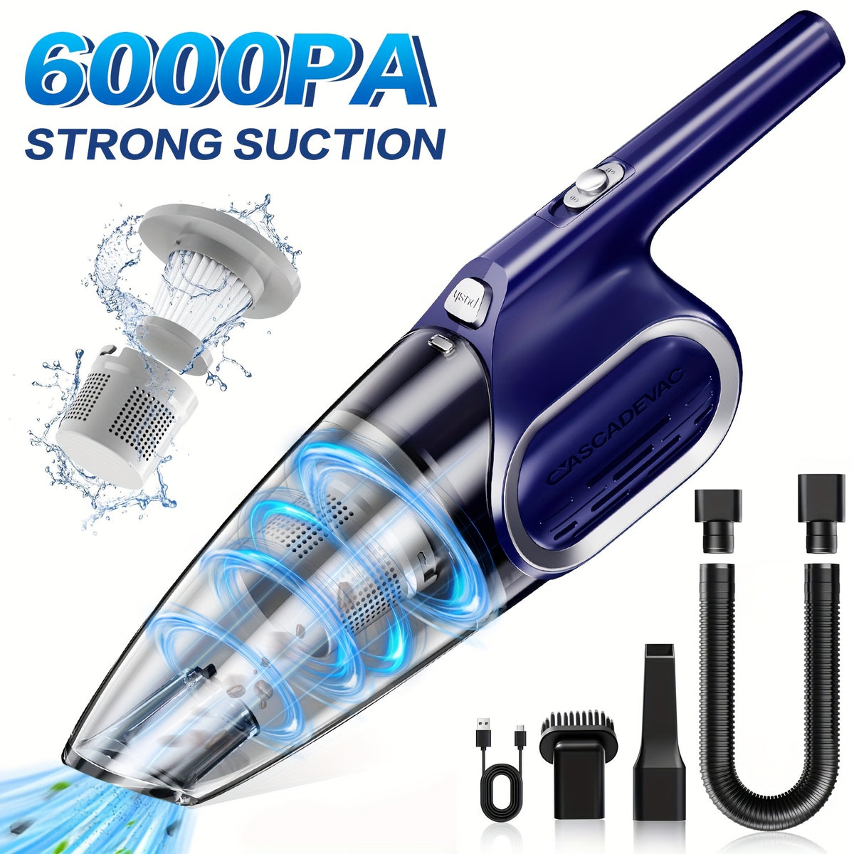 Mini Cordless Handheld Vacuum with 6000Pa Suction, Dual Filtration, One-Click Dust Cup Emptying and USB Charging, 2000mAh Battery for Home and Car Cleanup