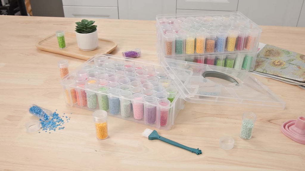 Diamond Painting Storage Container with Listed 100 Slots and Three-Tier Clear Stackable Design, Bead Organizer Set with Craft Accessories for DIY Art and Jewelry Supplies