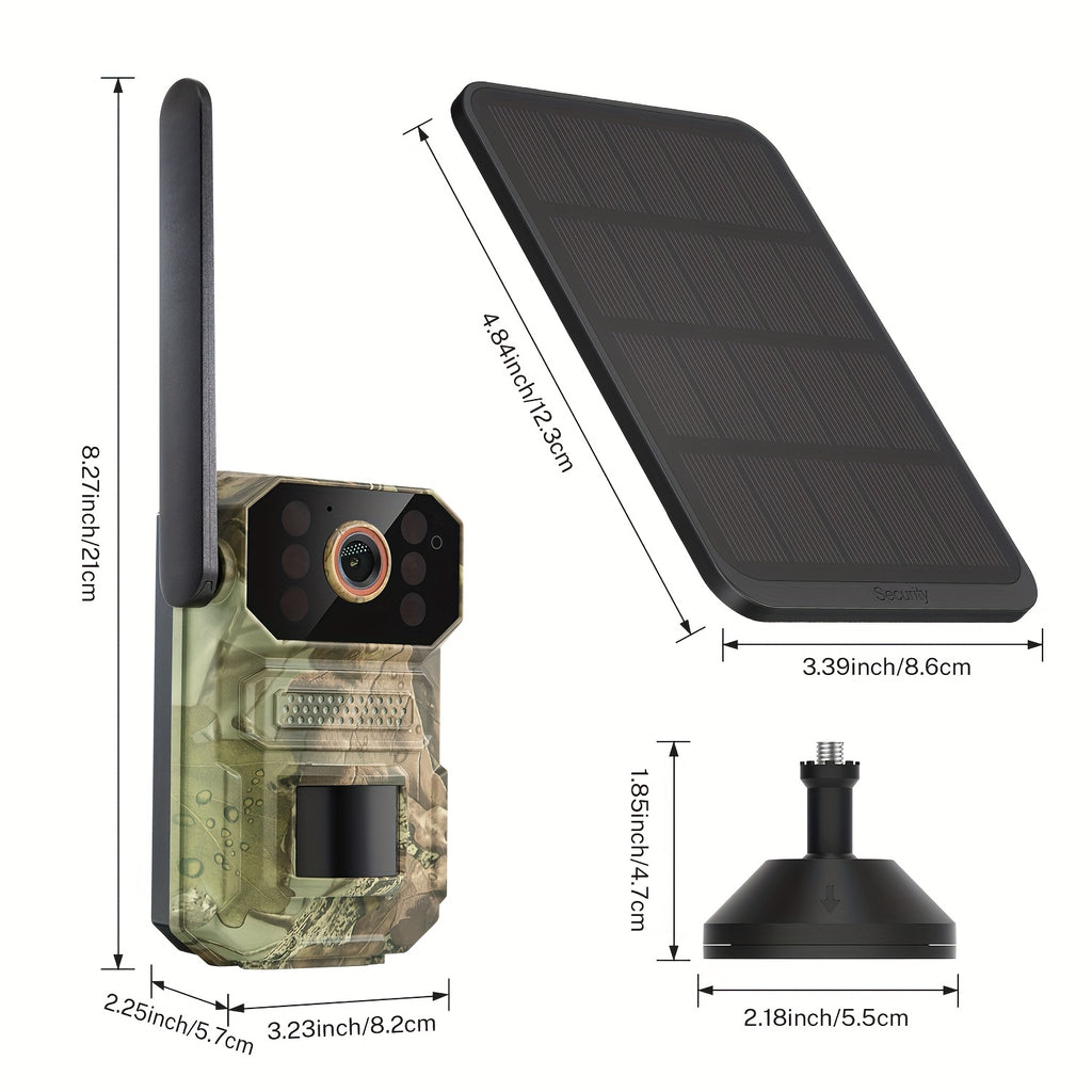 Camouflage Cellular Trail Camera with Listed 3K Imaging, Solar Panel Support, 40ft Motion Detection, Infrared Night Vision and Wide-Angle Lens for Wildlife Observation