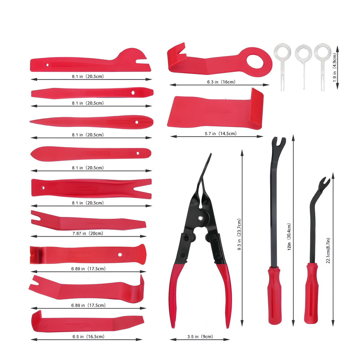 43-Piece Auto Interior Removal Tool Set with Terminal Keys, Pliers, Audio Removal Tools, Hooks, Picks and Film Scrapers for Compatible Car Repair Tasks