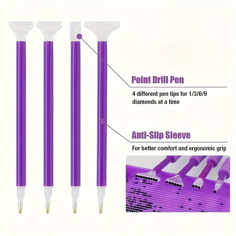 Purple Diamond Art Bead Organizer with 30, 120 or 240 Slot Options, Portable Diamond Painting Storage Container with Listed Drawing Kit for Craft Supply Sorting