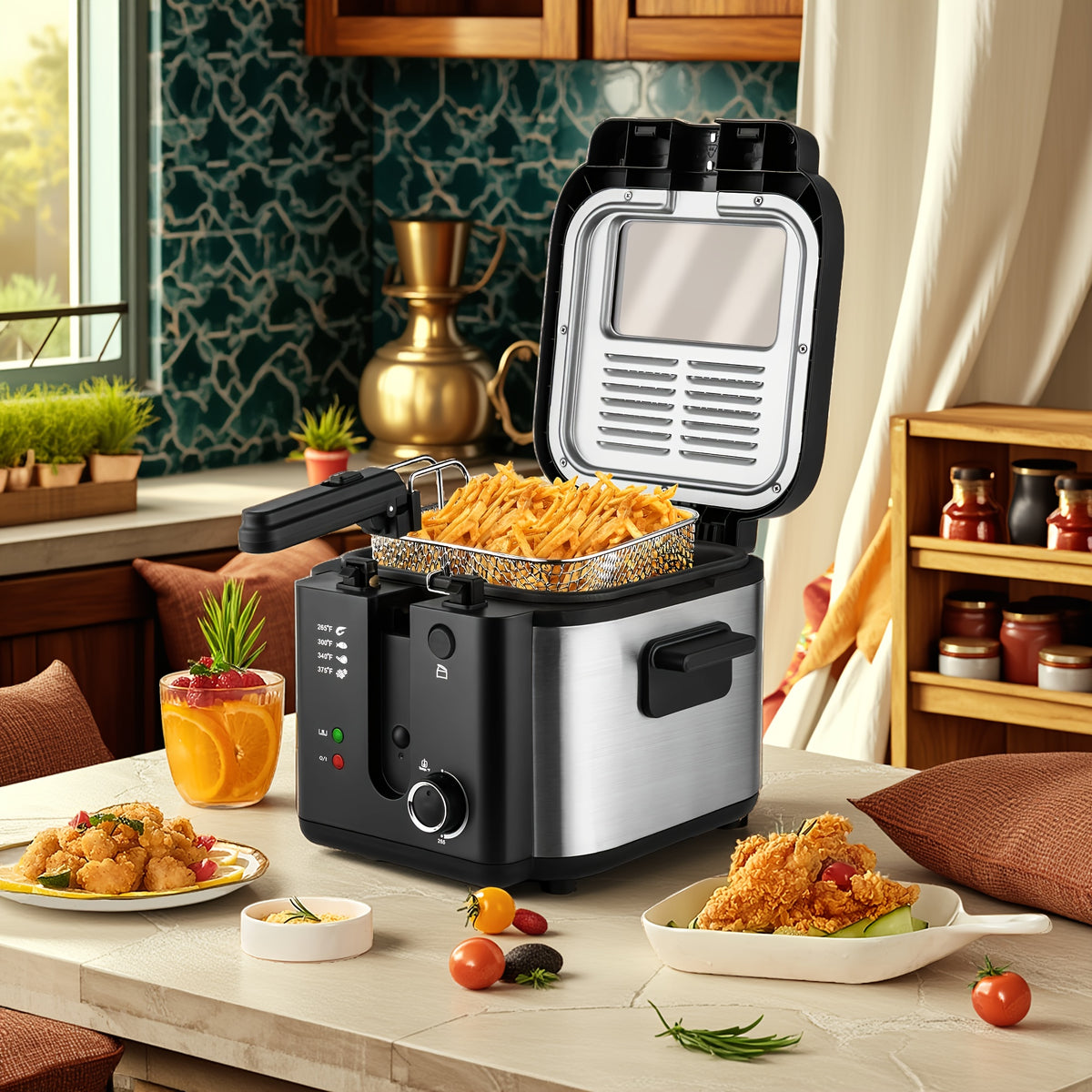 Temperature Control Deep Fryer by SUSTEAS with Basket and Listed 1500W Heating, Black Countertop Electric Fryer in 1.5L, 2.5L, 5L or 6L Home Kitchen Options