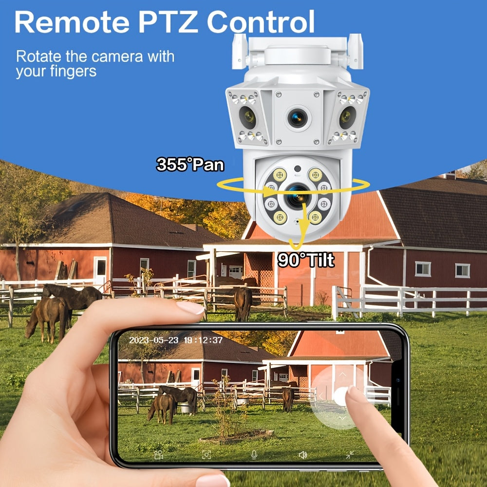 Dual-Band WiFi Surveillance Camera with Listed 6MP Dual Lenses, Human Tracking, Color Night Vision and Two-Way Audio in White for App-Based Home Monitoring