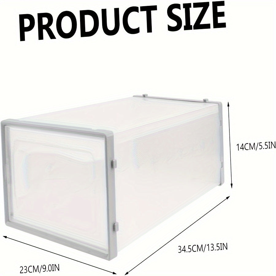 Interlocking Shoe Storage Boxes with Clear Plastic Design and Lids, Stackable Collapsible Closet Organizers in Black, White or Grey for Sneakers and Footwear