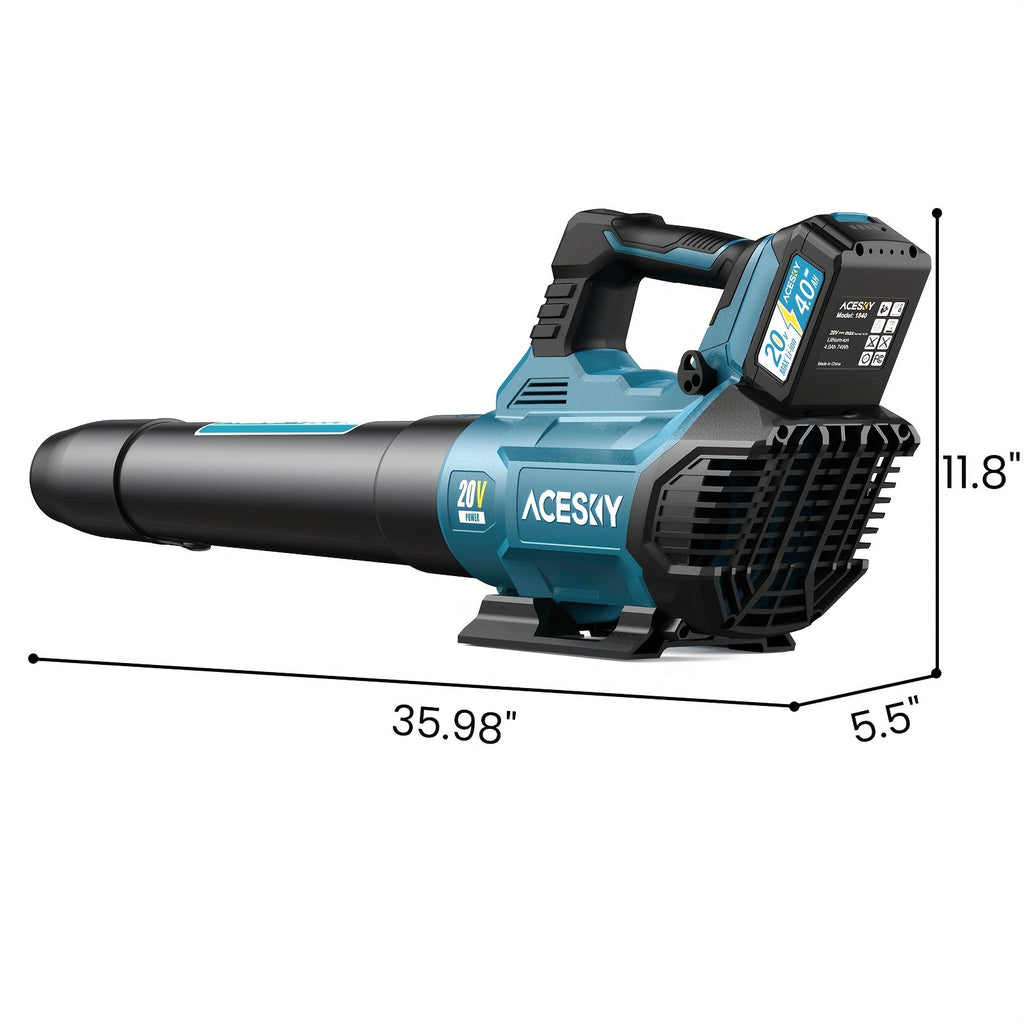 Three-Speed Cordless Leaf Blower with Extension Nozzle and Shoulder Strap References, Blue, Green, Yellow or 420CFM One-Battery Labels for Outdoor Yard Cleanup