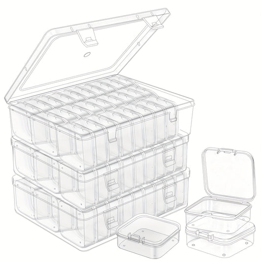 TOMNK Bead Organizer Boxes in Three- or Five-Box Sets, 30 Clear Plastic Mini Containers per Box with Hinged Lids for Jewelry Findings and Nail Art Storage