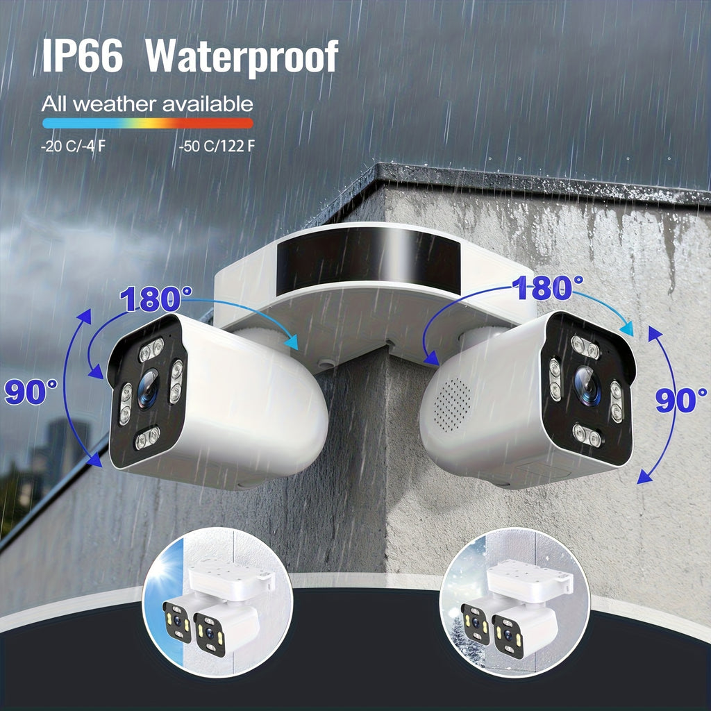Corner Mount Security Camera by PHANSATIM, 8MP Dual-Lens PTZ with Color Night Vision, WiFi or Wired Network Connection and Wired Power for Indoor Outdoor Use