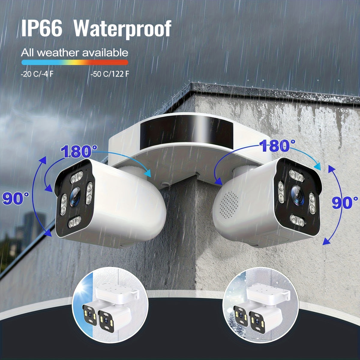 Corner Mount Security Camera by PHANSATIM, 8MP Dual-Lens PTZ with Color Night Vision, WiFi or Wired Network Connection and Wired Power for Indoor Outdoor Use